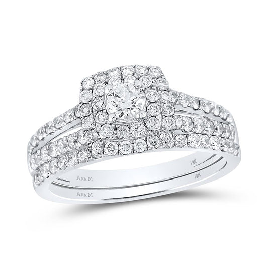14k White Gold Round Diamond Halo Bridal Wedding Ring Set 1 Cttw (Certified)
