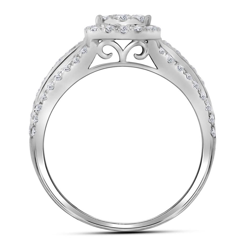 14k White Gold Round Diamond Double Halo Bridal Wedding Ring Set 1 Cttw
