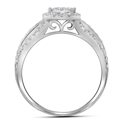 14k White Gold Round Diamond Double Halo Bridal Wedding Ring Set 1 Cttw