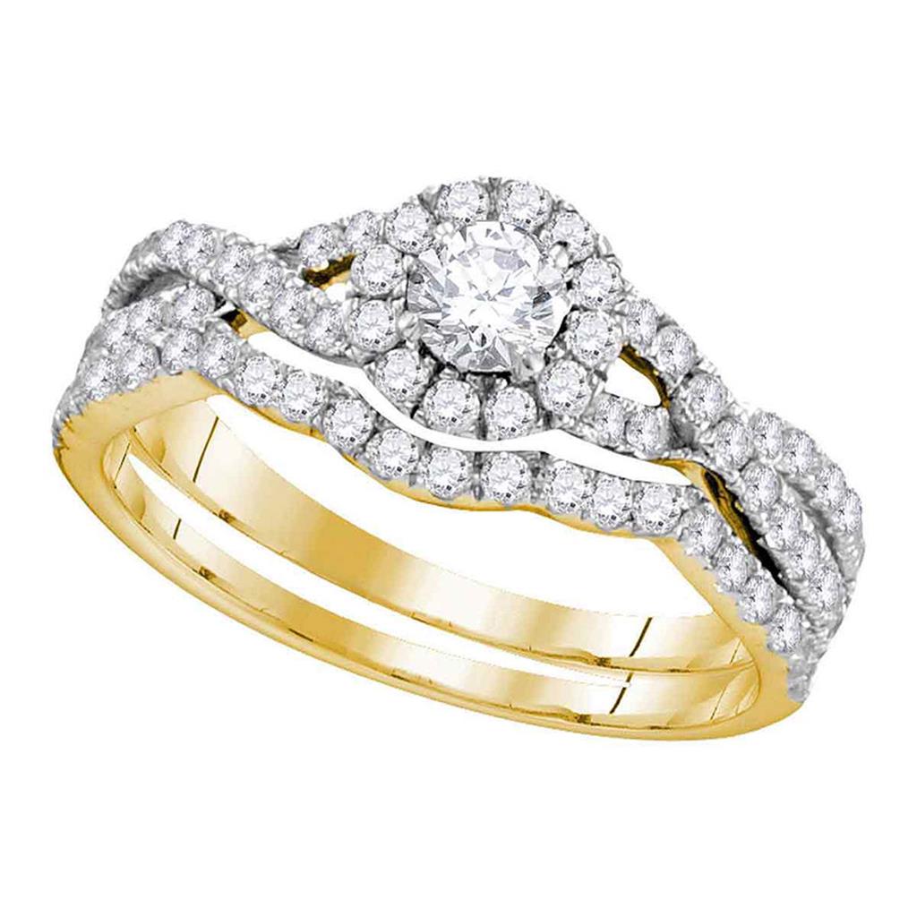 14k Yellow Gold Diamond Round Bridal Wedding Ring Set 1 Cttw (Certified)