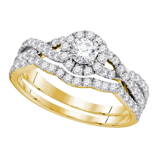 14k Yellow Gold Diamond Round Bridal Wedding Ring Set 1 Cttw (Certified)