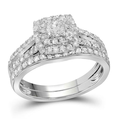 14k White Gold Round Diamond Bridal Wedding Ring Set 1 Cttw (Certified)