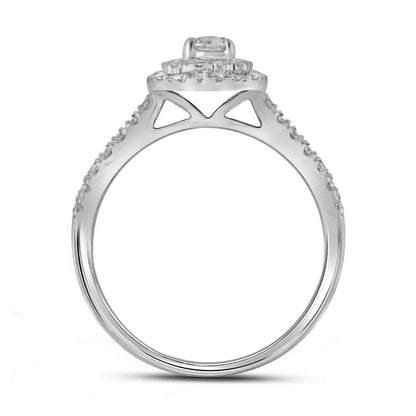 14k White Gold Round Diamond Bridal Wedding Ring Set 1 Cttw (Certified)