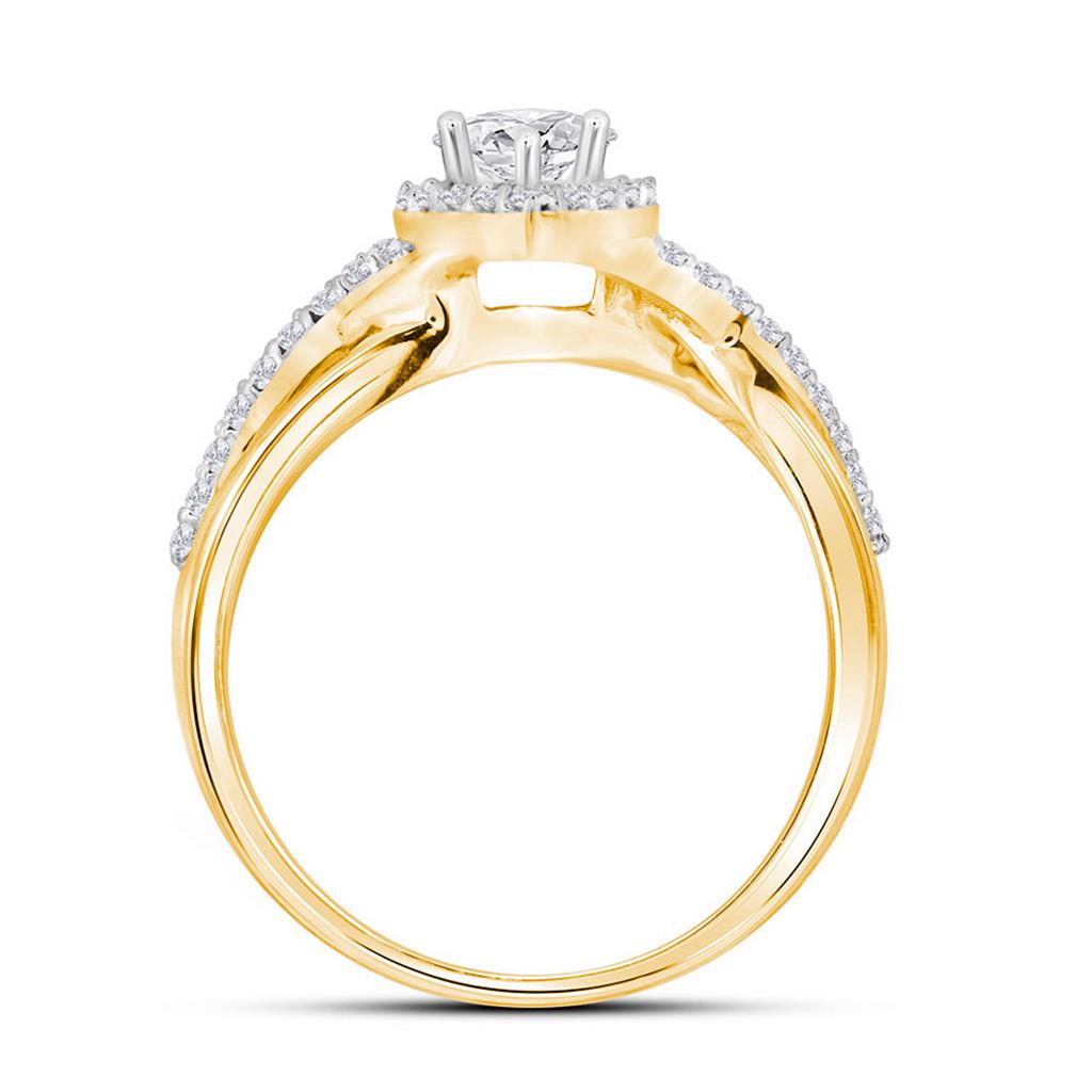 14k Yellow Gold Heart Diamond Bridal Wedding Ring Set 7/8 Cttw (Certified)