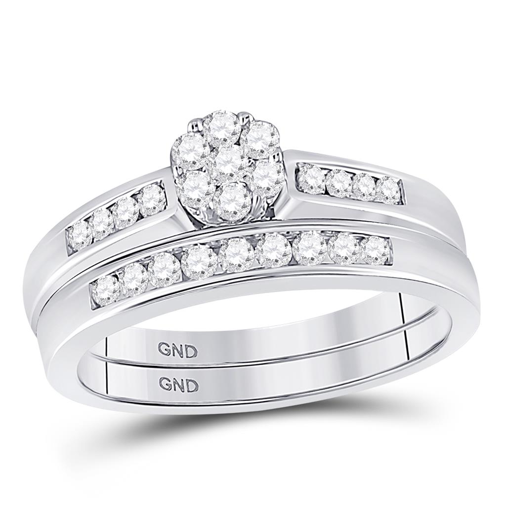 14k White Gold Round Diamond Bridal Wedding Ring Set 1/2 Cttw