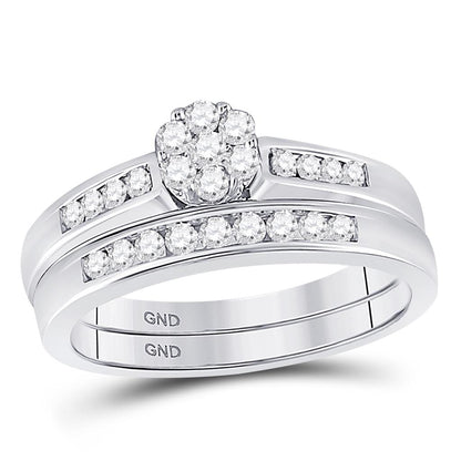 14k White Gold Round Diamond Bridal Wedding Ring Set 1/2 Cttw