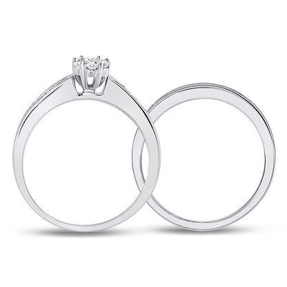 14k White Gold Round Diamond Bridal Wedding Ring Set 1/2 Cttw