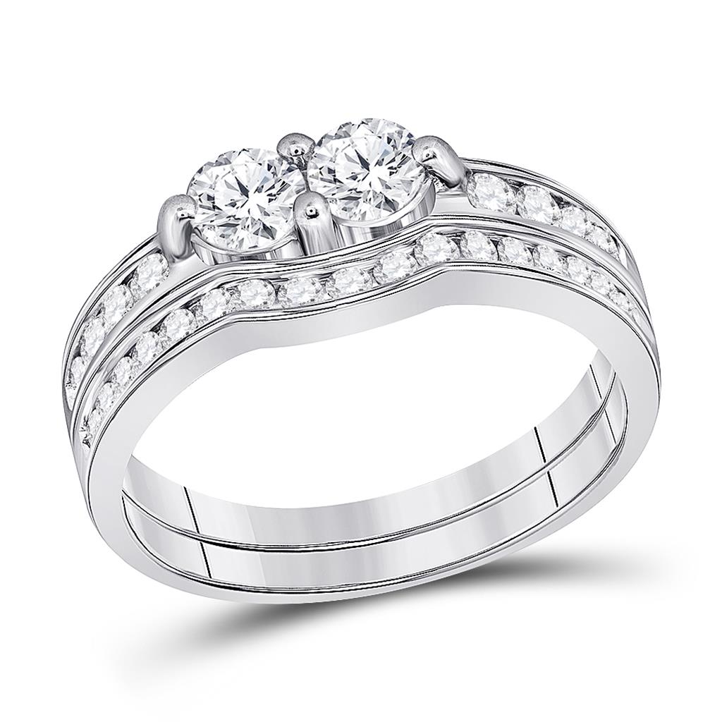 14k White Gold Round Diamond Bridal Wedding Ring Set 1 Ctw (Certified)