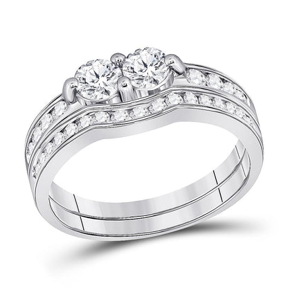 14k White Gold Round Diamond Bridal Wedding Ring Set 1 Ctw (Certified)