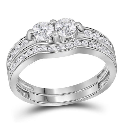 14k White Gold Round Diamond Bridal Wedding Ring Set 1 Ctw (Certified)