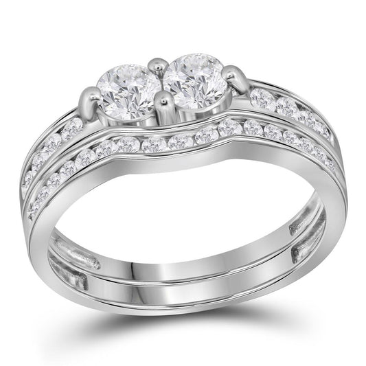 14k White Gold Round Diamond Bridal Wedding Ring Set 1 Ctw (Certified)