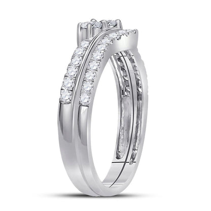 14k White Gold Diamond 2-stone Hearts Together Bridal Wedding Ring Set 1/2 Cttw