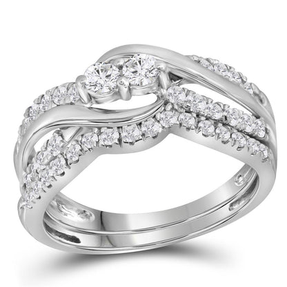 14k White Gold Round Diamond Bridal Wedding Ring Set 3/4 Ctw (Certified)