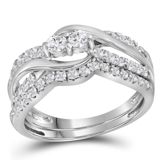 14k White Gold Round Diamond Bridal Wedding Ring Set 3/4 Ctw (Certified)