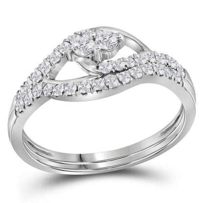 14k White Gold Round Diamond 2-Stone Bridal Wedding Ring Set 1/2 Cttw