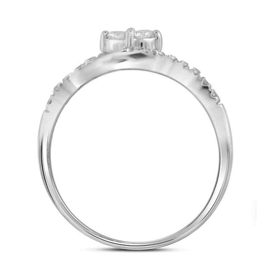 14k White Gold Round Diamond 2-Stone Bridal Wedding Ring Set 1/2 Cttw