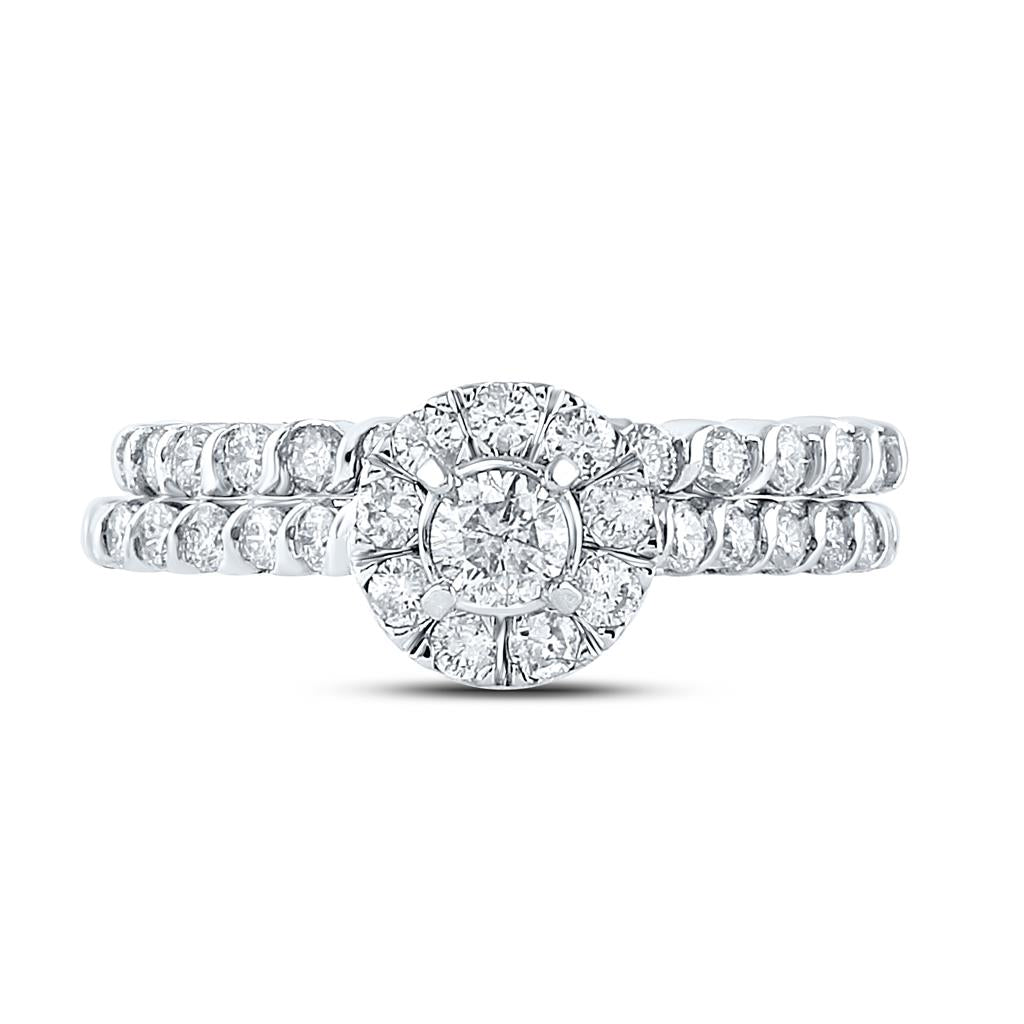 14k White Gold Round Diamond Halo Bridal Wedding Ring Set 1 Cttw (Certified)