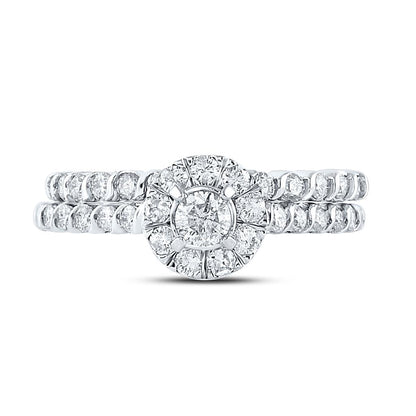14k White Gold Round Diamond Halo Bridal Wedding Ring Set 1 Cttw (Certified)