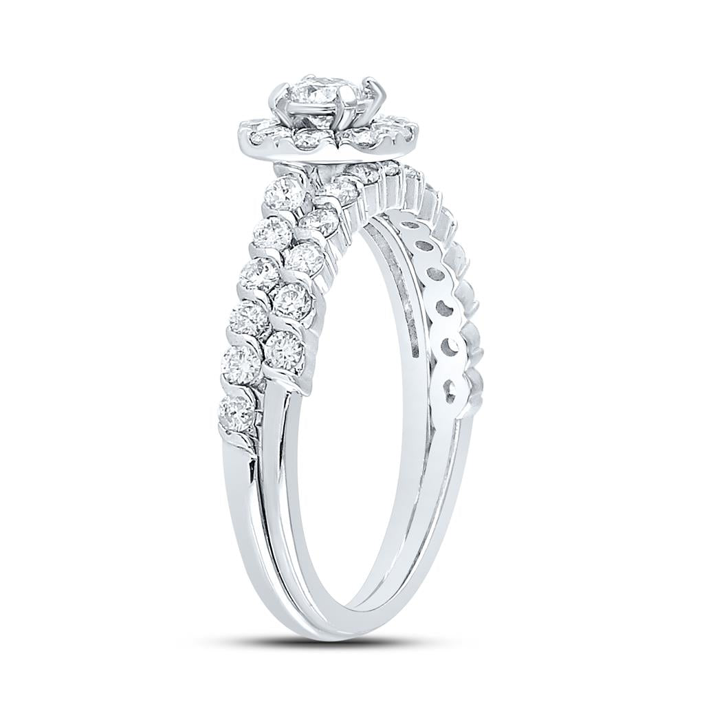14k White Gold Round Diamond Halo Bridal Wedding Ring Set 1 Cttw (Certified)