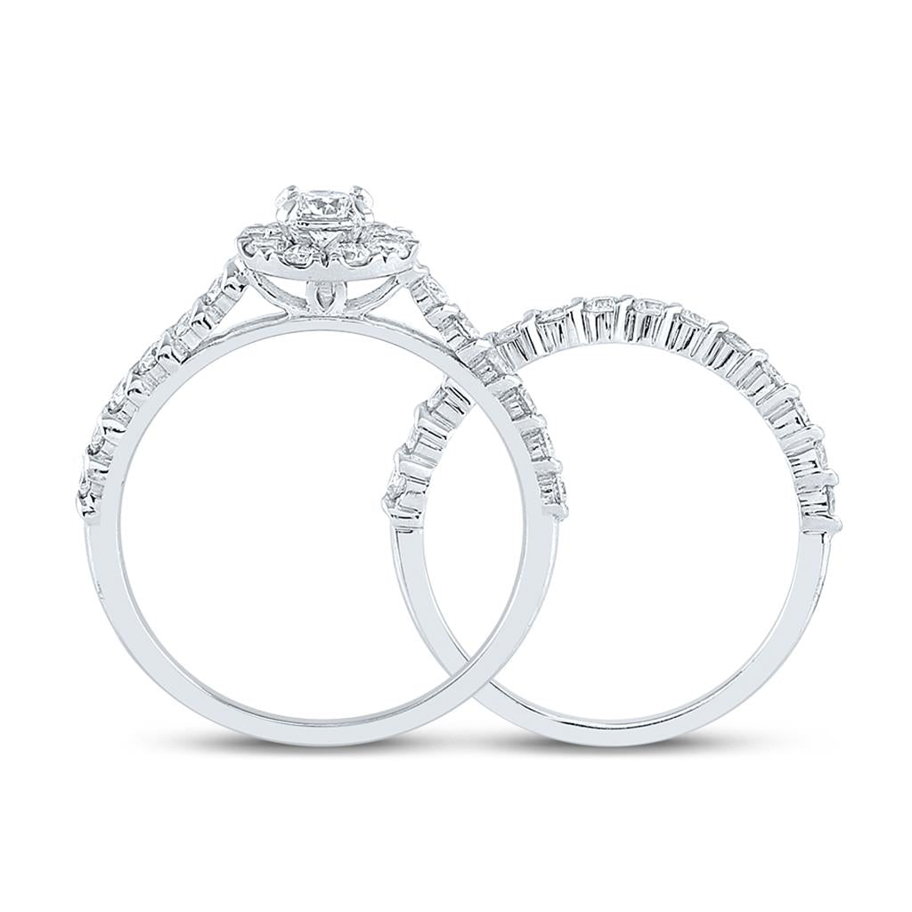 14k White Gold Round Diamond Halo Bridal Wedding Ring Set 1 Cttw (Certified)