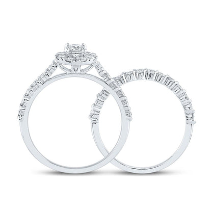 14k White Gold Round Diamond Halo Bridal Wedding Ring Set 1 Cttw (Certified)
