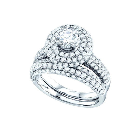 14k White Gold Round Diamond Bridal Wedding Ring Set 2-1/5 Cttw