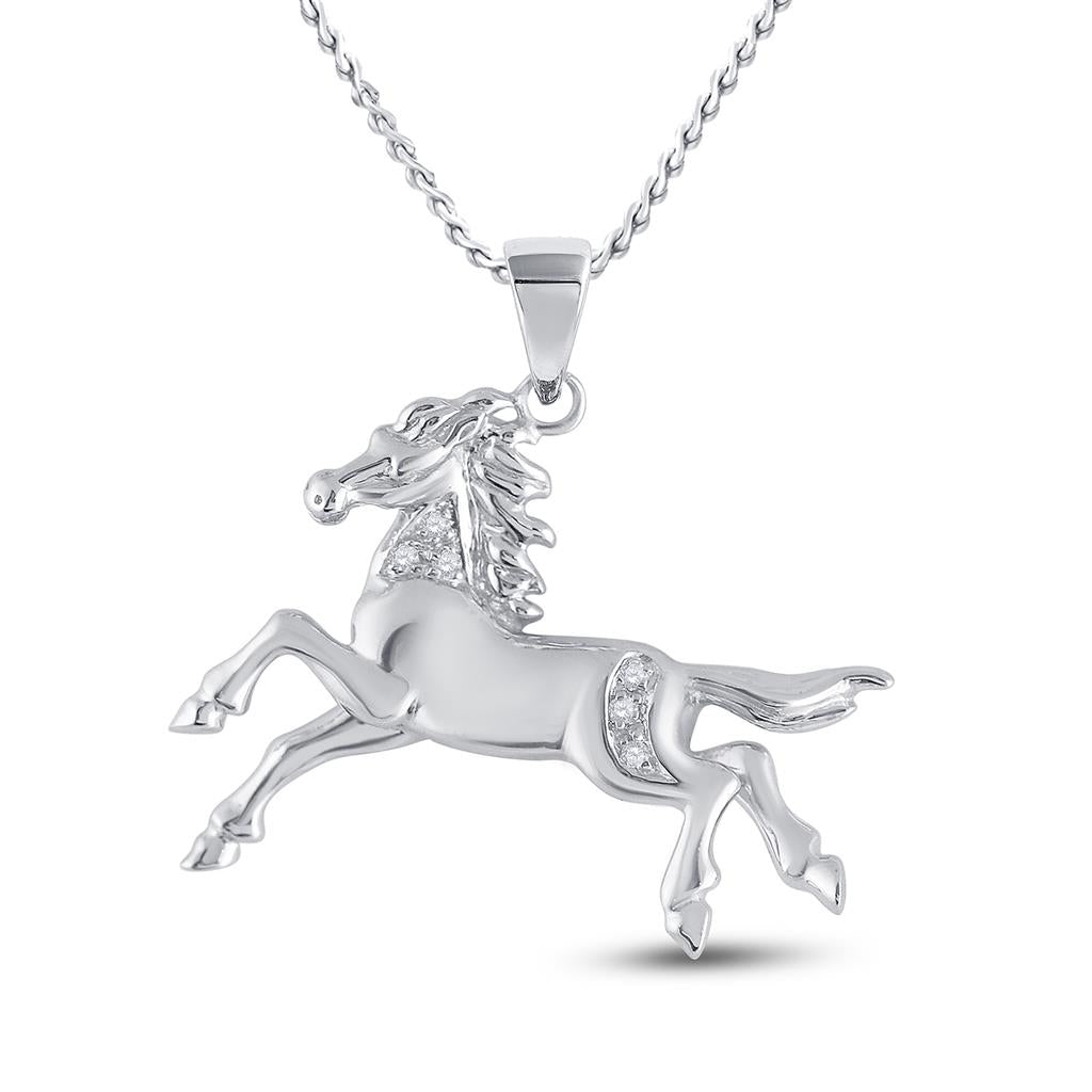 14k White Gold Round Diamond Horse Pony Animal Pendant 1/20 Cttw
