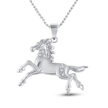 14k White Gold Round Diamond Horse Pony Animal Pendant 1/20 Cttw