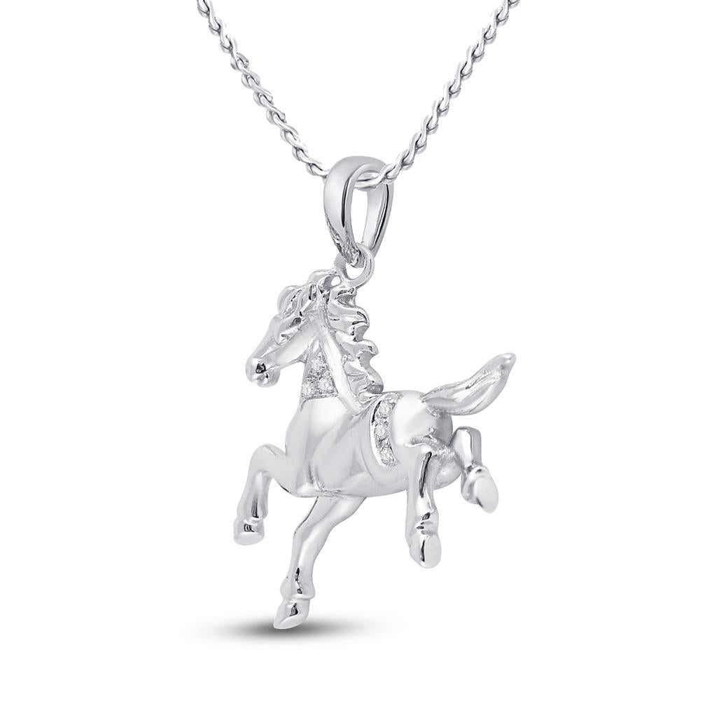 14k White Gold Round Diamond Horse Pony Animal Pendant 1/20 Cttw