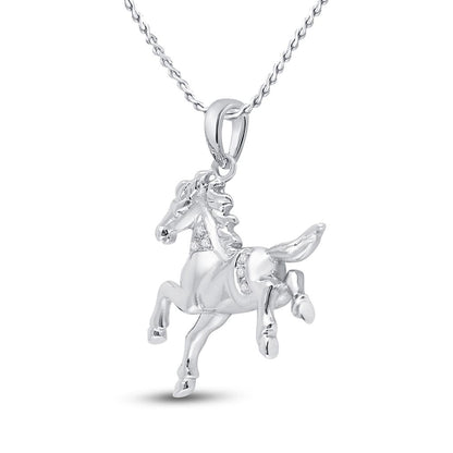 14k White Gold Round Diamond Horse Pony Animal Pendant 1/20 Cttw