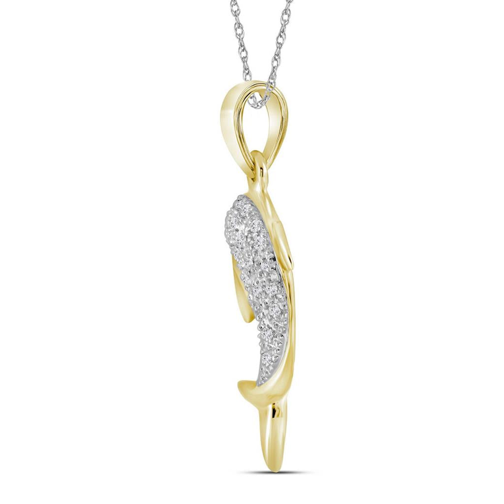 14k Yellow Gold Round Diamond Dolphin Fish Animal Pendant 1/10 Cttw