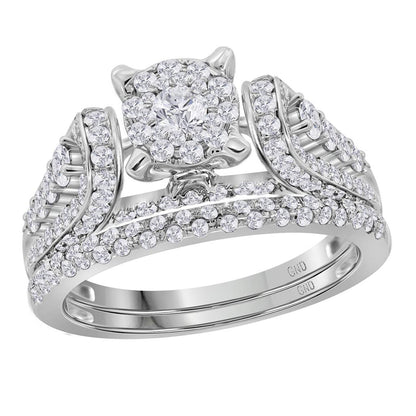 14k White Gold Round Diamond Bridal Wedding Ring Set 1-1/3 Cttw