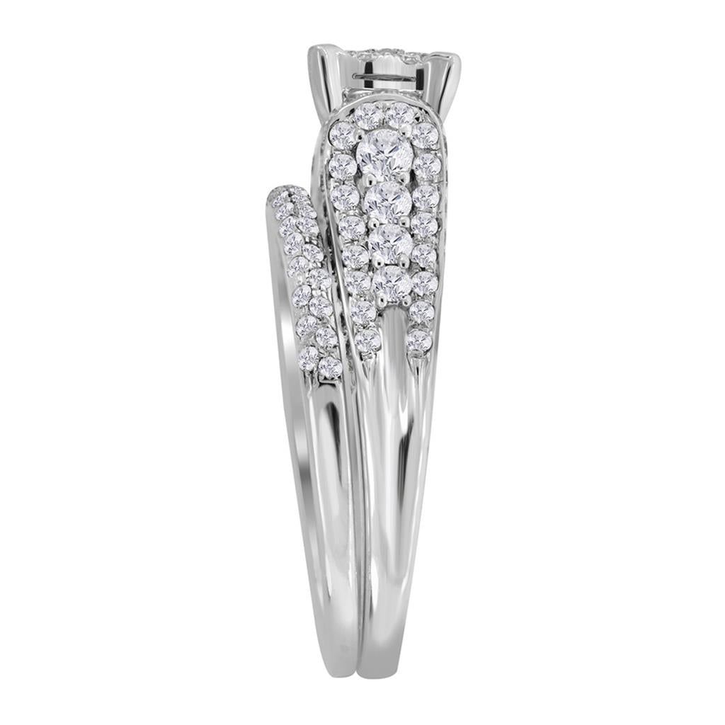 14k White Gold Round Diamond Bridal Wedding Ring Set 1-1/3 Cttw