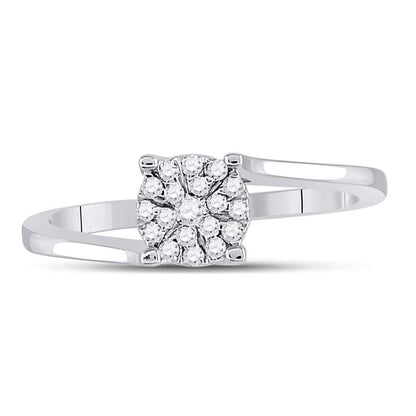 14k White Gold Round Diamond Cluster Bridal Engagement Ring 1/8 Cttw