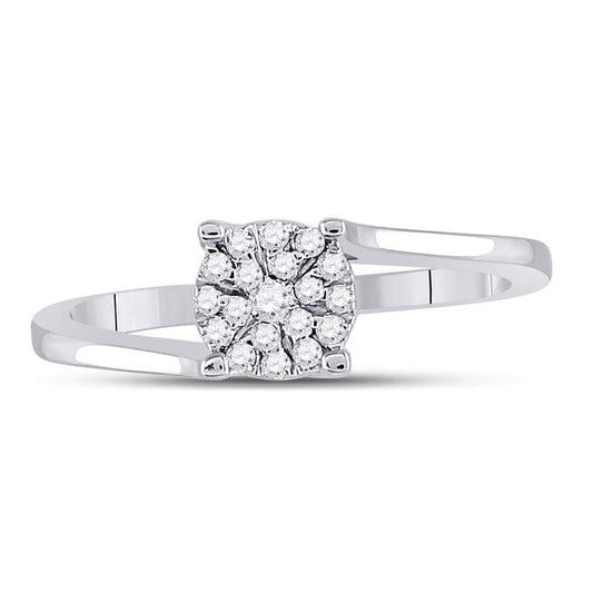 14k White Gold Round Diamond Cluster Bridal Engagement Ring 1/8 Cttw