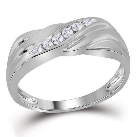 14k White Gold Round Diamond Diagonal Single Row Wedding Band Ring 1/8 Cttw