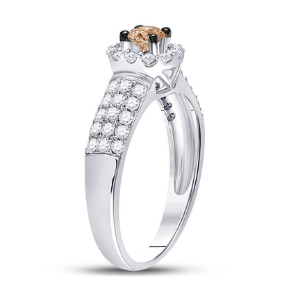 14k White Gold Round Brown Diamond Solitaire Halo Engagement Ring 3/4 Cttw