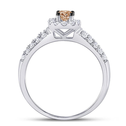 14k White Gold Round Brown Diamond Solitaire Halo Engagement Ring 3/4 Cttw