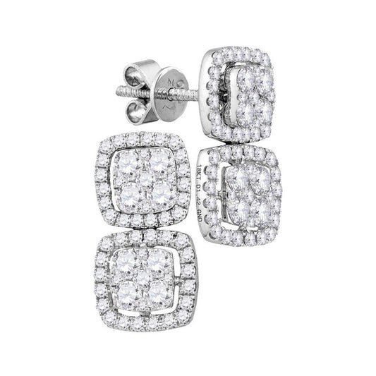 18k White Gold Round Diamond Convertible Square Dangle Jacket Earrings 1-3/8 Cttw