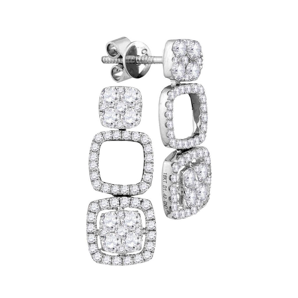 18k White Gold Round Diamond Convertible Square Dangle Jacket Earrings 1-3/8 Cttw