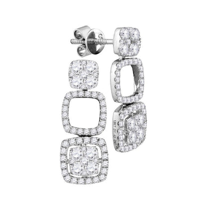 18k White Gold Round Diamond Convertible Square Dangle Jacket Earrings 1-3/8 Cttw