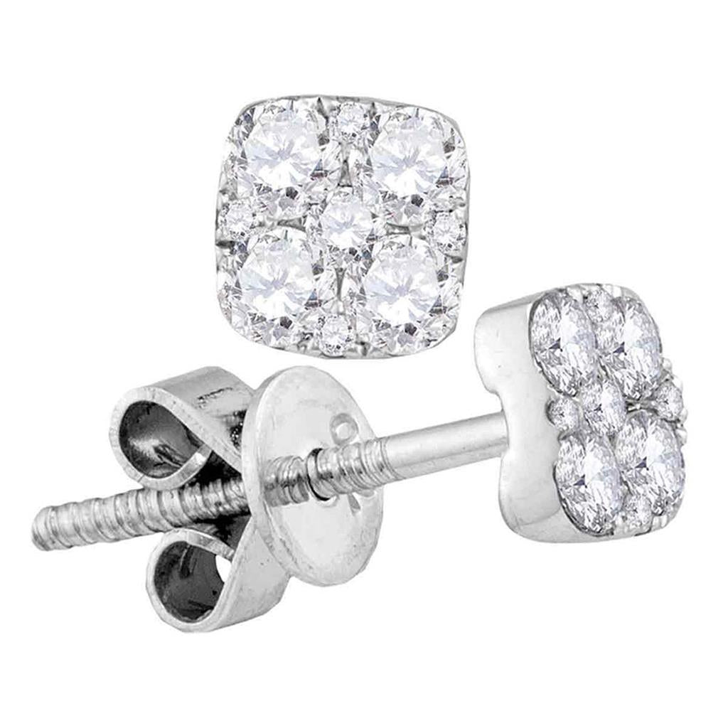 18k White Gold Round Diamond Convertible Square Dangle Jacket Earrings 1-3/8 Cttw