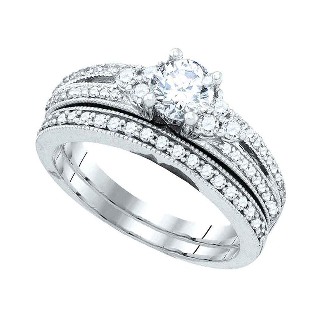 14k White Gold Round Diamond Bridal Wedding Ring Set 1 Cttw