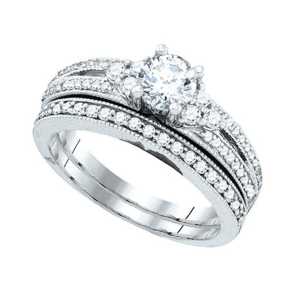 14k White Gold Round Diamond Bridal Wedding Ring Set 1 Cttw