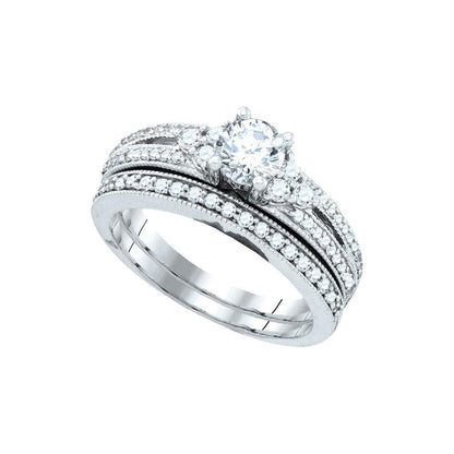 14k White Gold Round Diamond Bridal Wedding Ring Set 1 Cttw