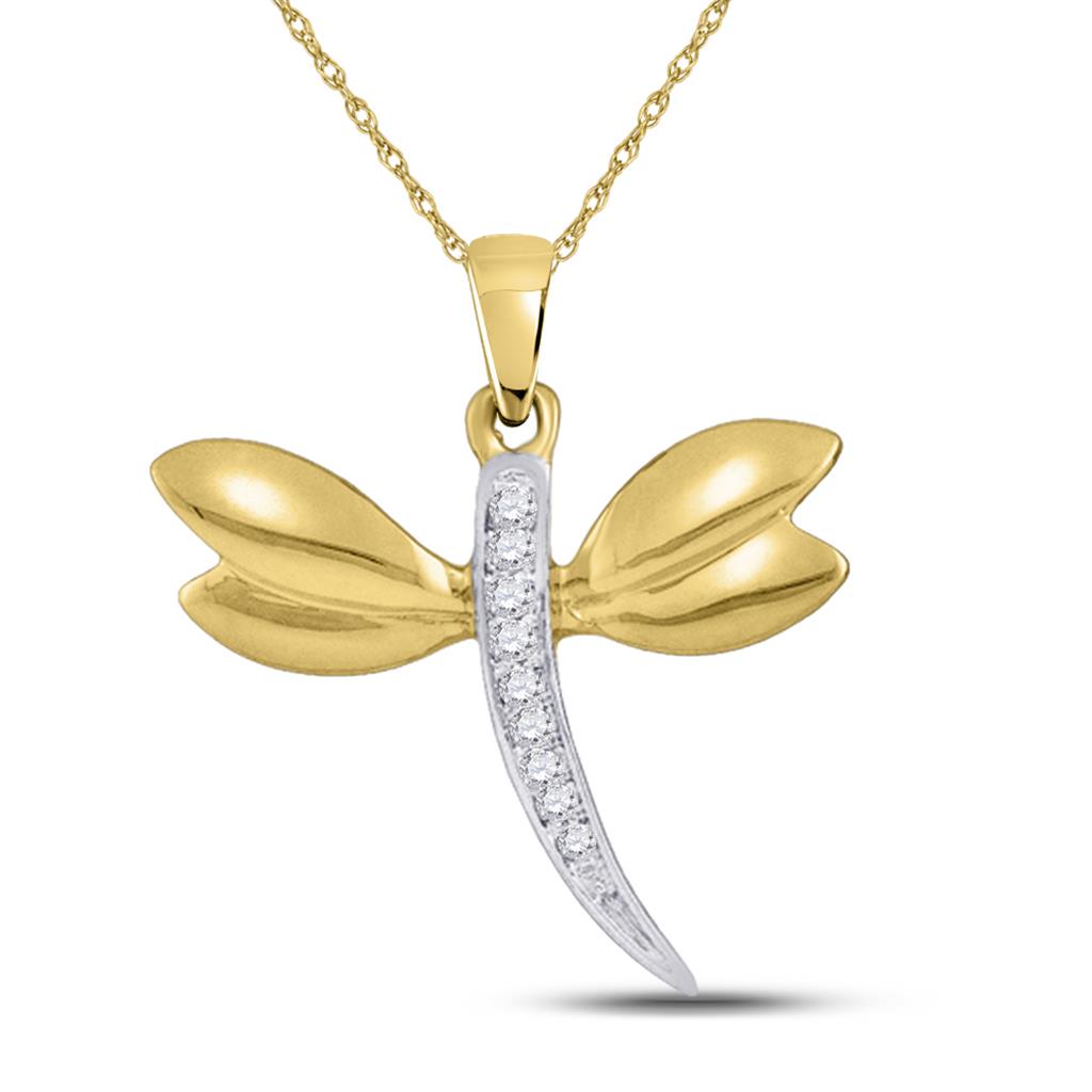 14k Yellow Gold Diamond Dragonfly Bug Pendant .03 Cttw
