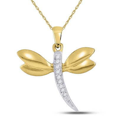14k Yellow Gold Diamond Dragonfly Bug Pendant .03 Cttw