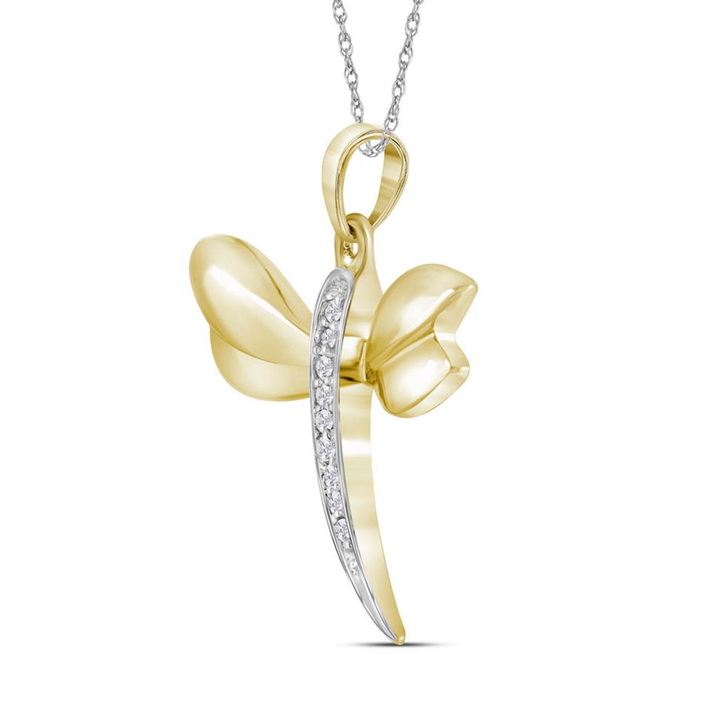 14k Yellow Gold Diamond Dragonfly Bug Pendant .03 Cttw