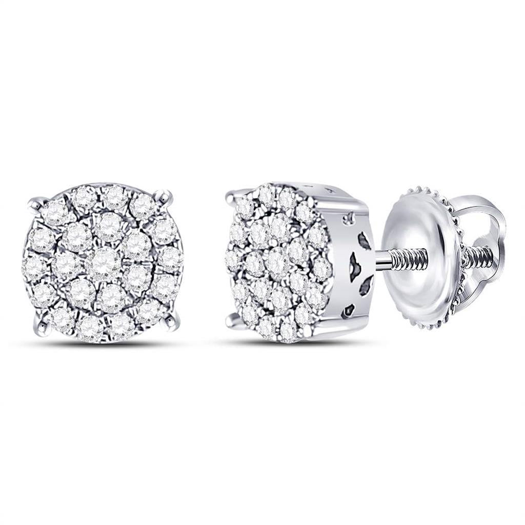 14k White Gold Round Diamond Fashion Cluster Earrings 1/4 Cttw