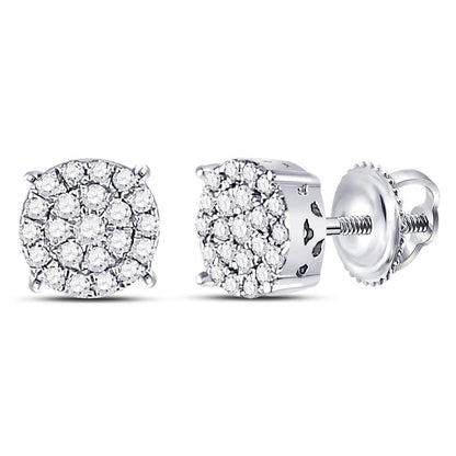 14k White Gold Round Diamond Fashion Cluster Earrings 1/4 Cttw